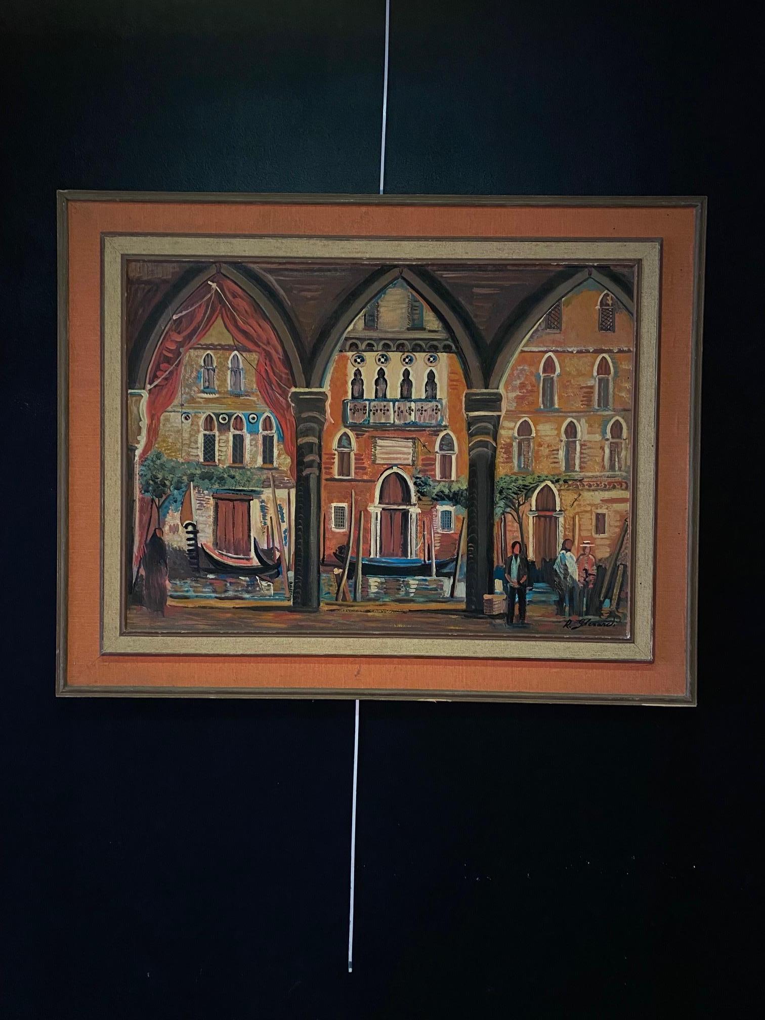 Venise, La pescheria de Roberto Gherardi - Huile sur toile 50x68 cm en vente 1