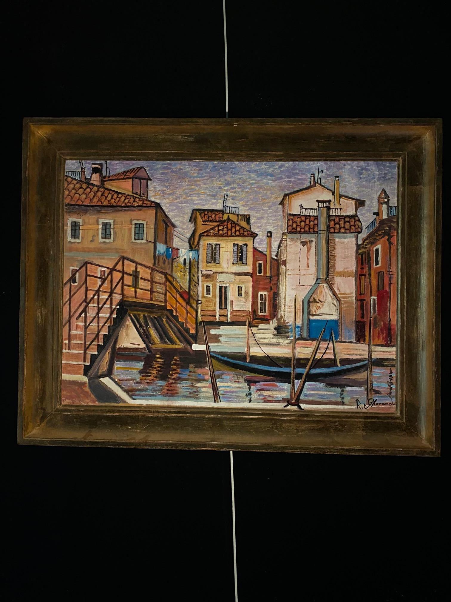 Venise, les Gondoles de Roberto Gherardi - Huile sur toile 51x68 cm en vente 1