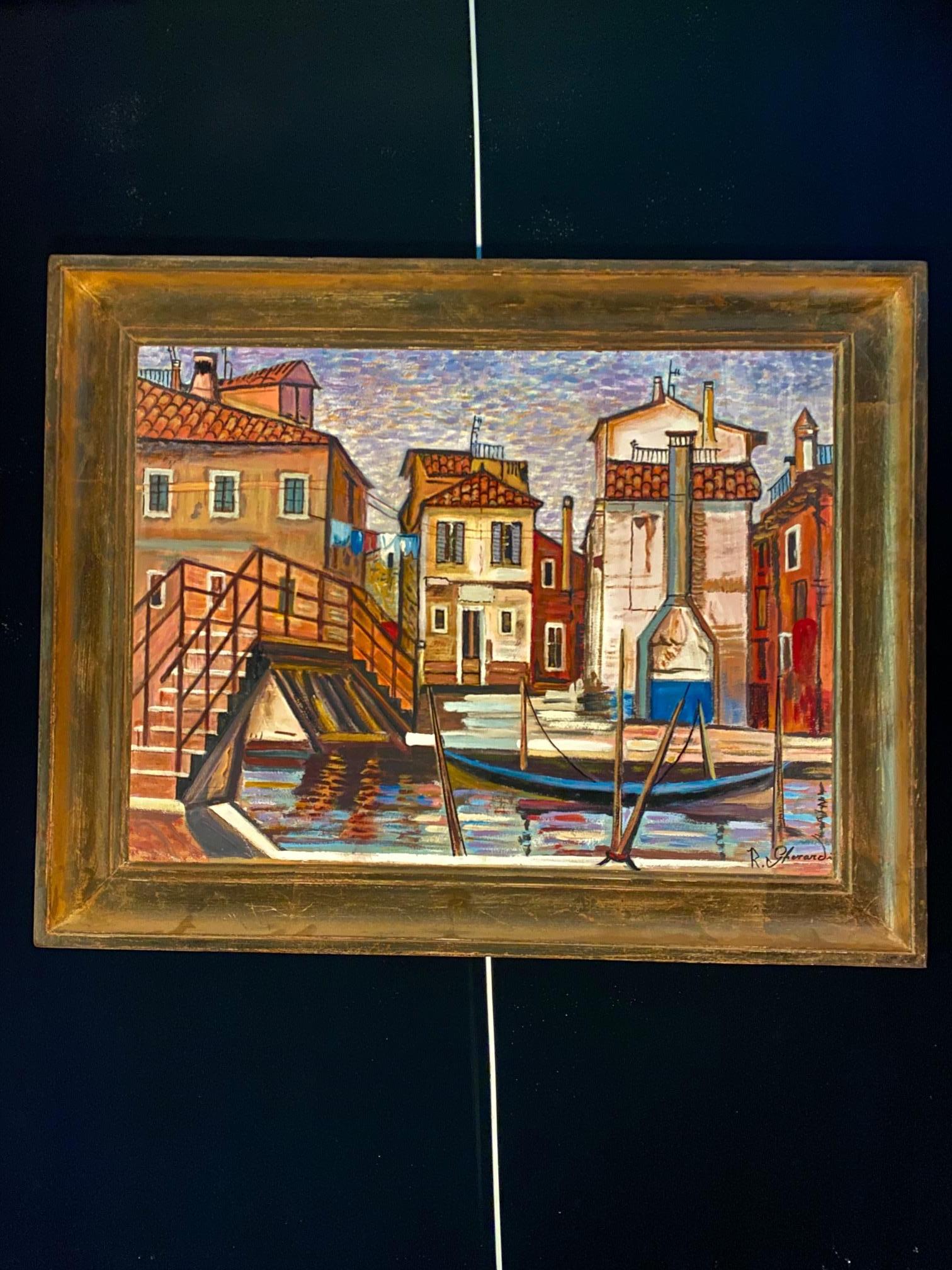 Venise, les Gondoles de Roberto Gherardi - Huile sur toile 51x68 cm en vente 2