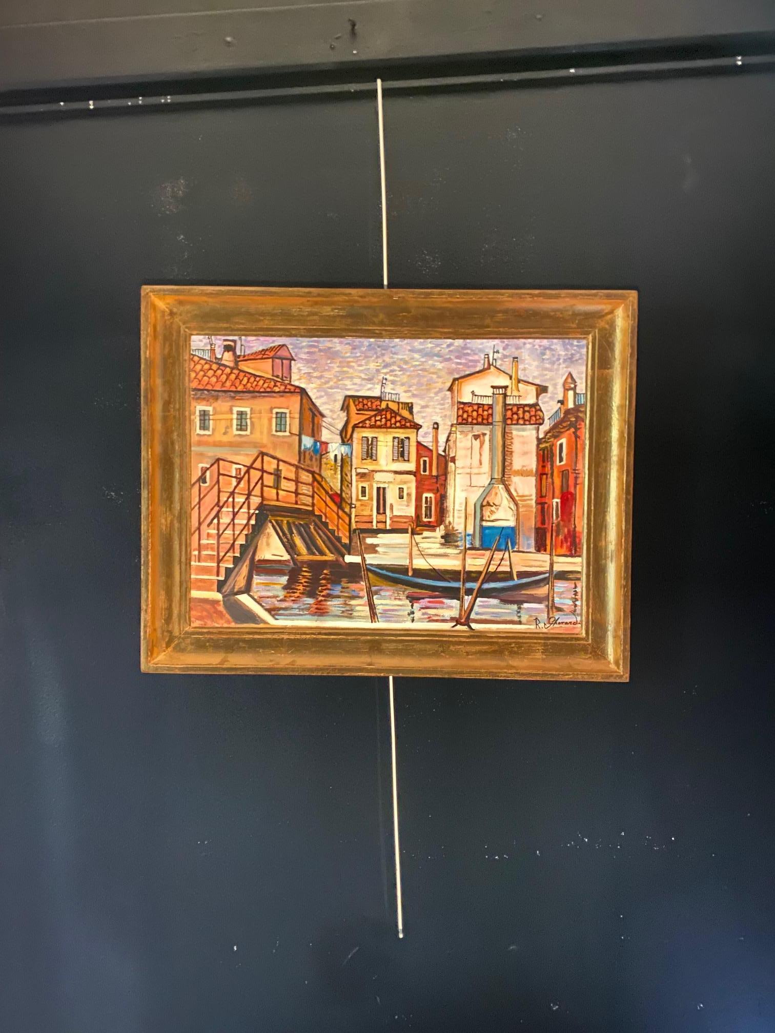 Venise, les Gondoles de Roberto Gherardi - Huile sur toile 51x68 cm en vente 3