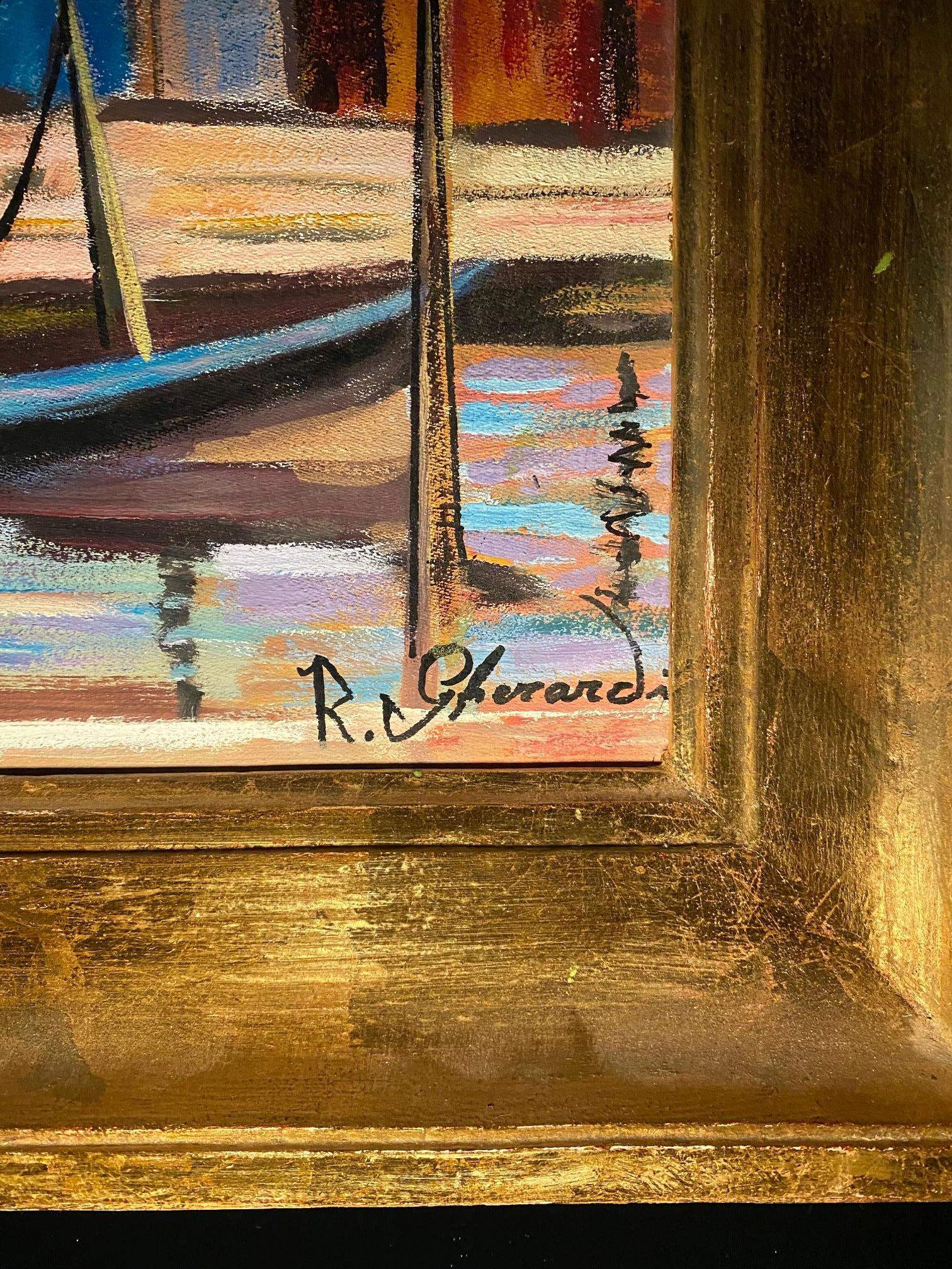 Venise, les Gondoles de Roberto Gherardi - Huile sur toile 51x68 cm en vente 4