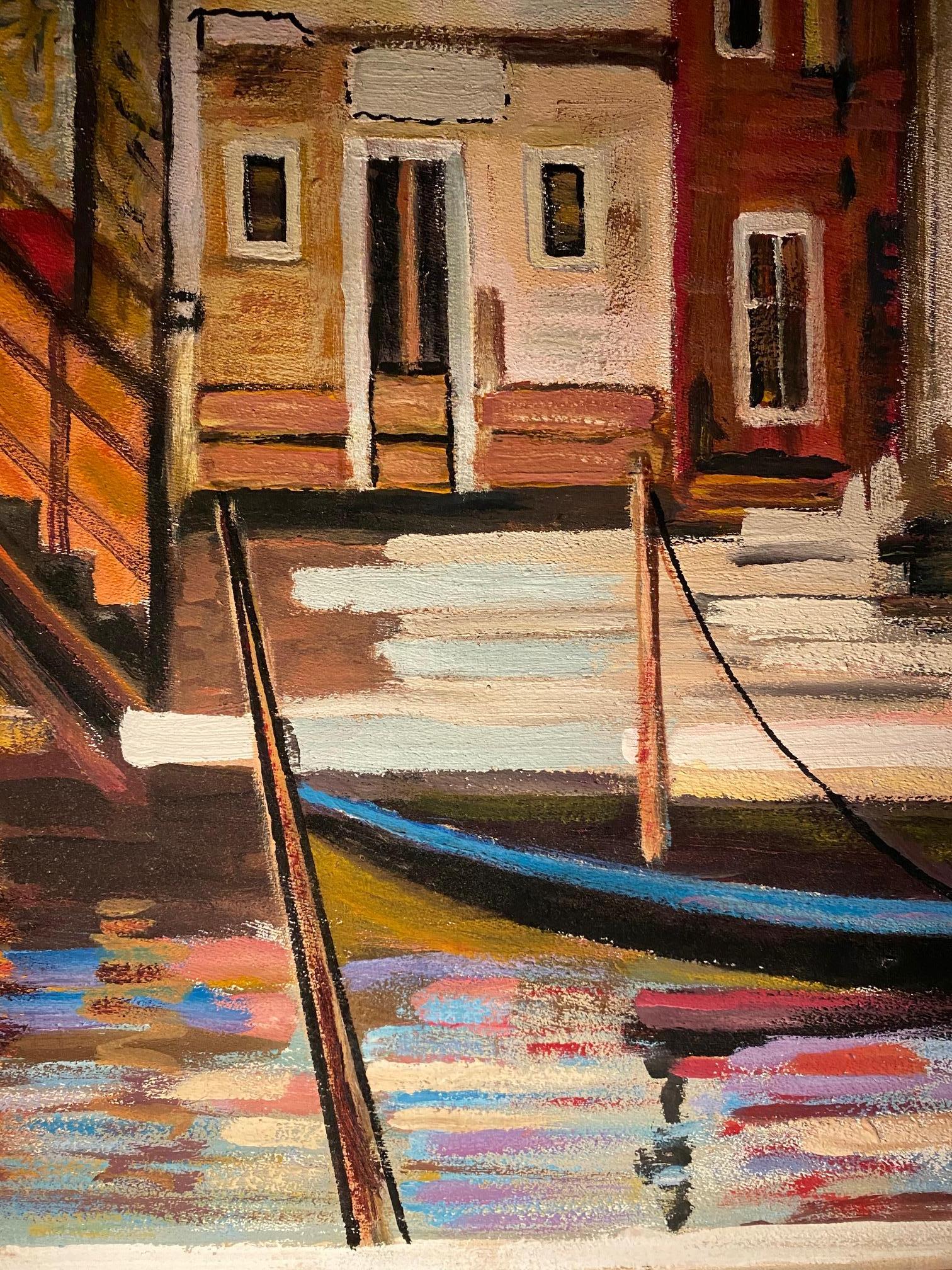 Venise, les Gondoles de Roberto Gherardi - Huile sur toile 51x68 cm en vente 5