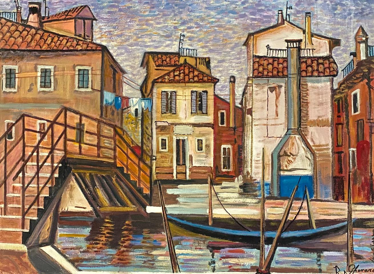 Venise, les Gondoles by Roberto Gherardi - Oil on canvas 51x68 cm