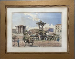 Antique Roberto Gigli, "View of the Hercules Victor Temple at the Forum Boarium"
