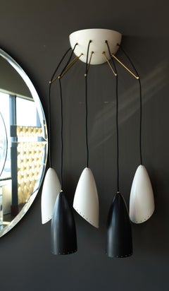 Roberto Giulio Rida Five Arm Cone Sconces in Black and White with Brass Fittings