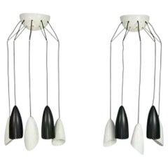 Roberto Giulio Rida Five Arm Cone Sconces in Black and White with Brass Fittings