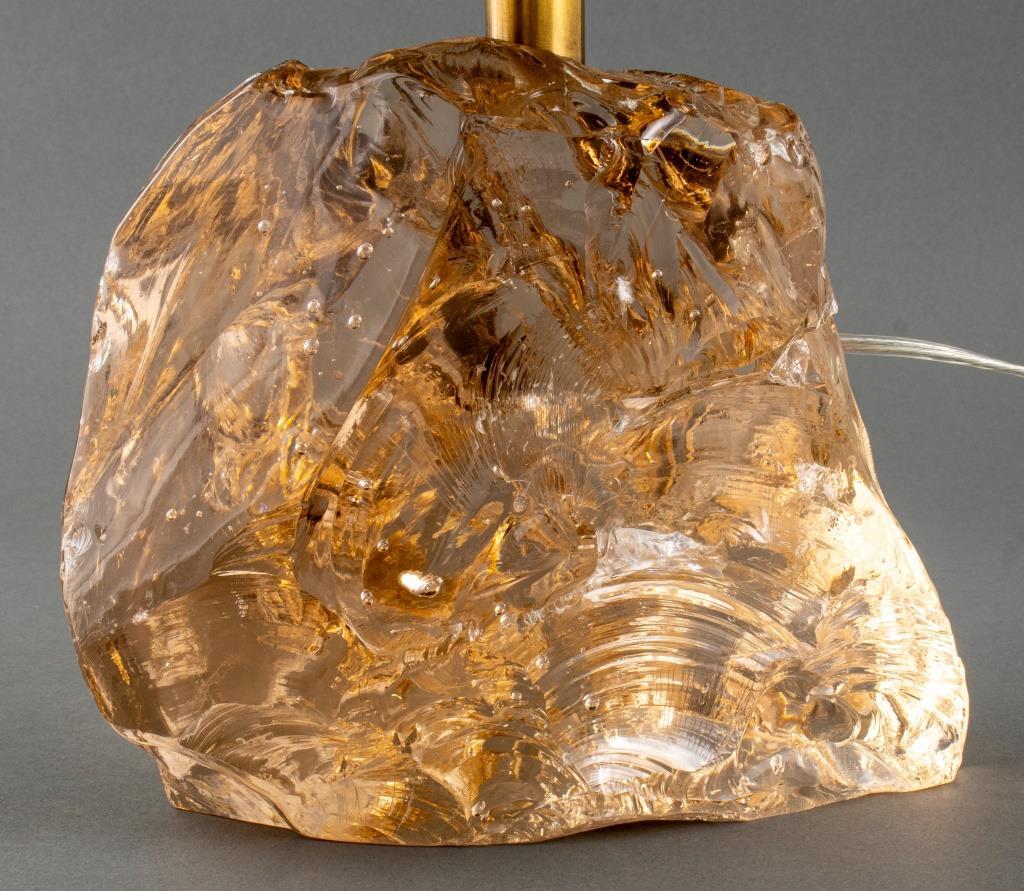 Roberto Guilio Rida (Italian, b. 1949) Brass and Rock Crystal Lamp with frosted white glass shade with button stamp 