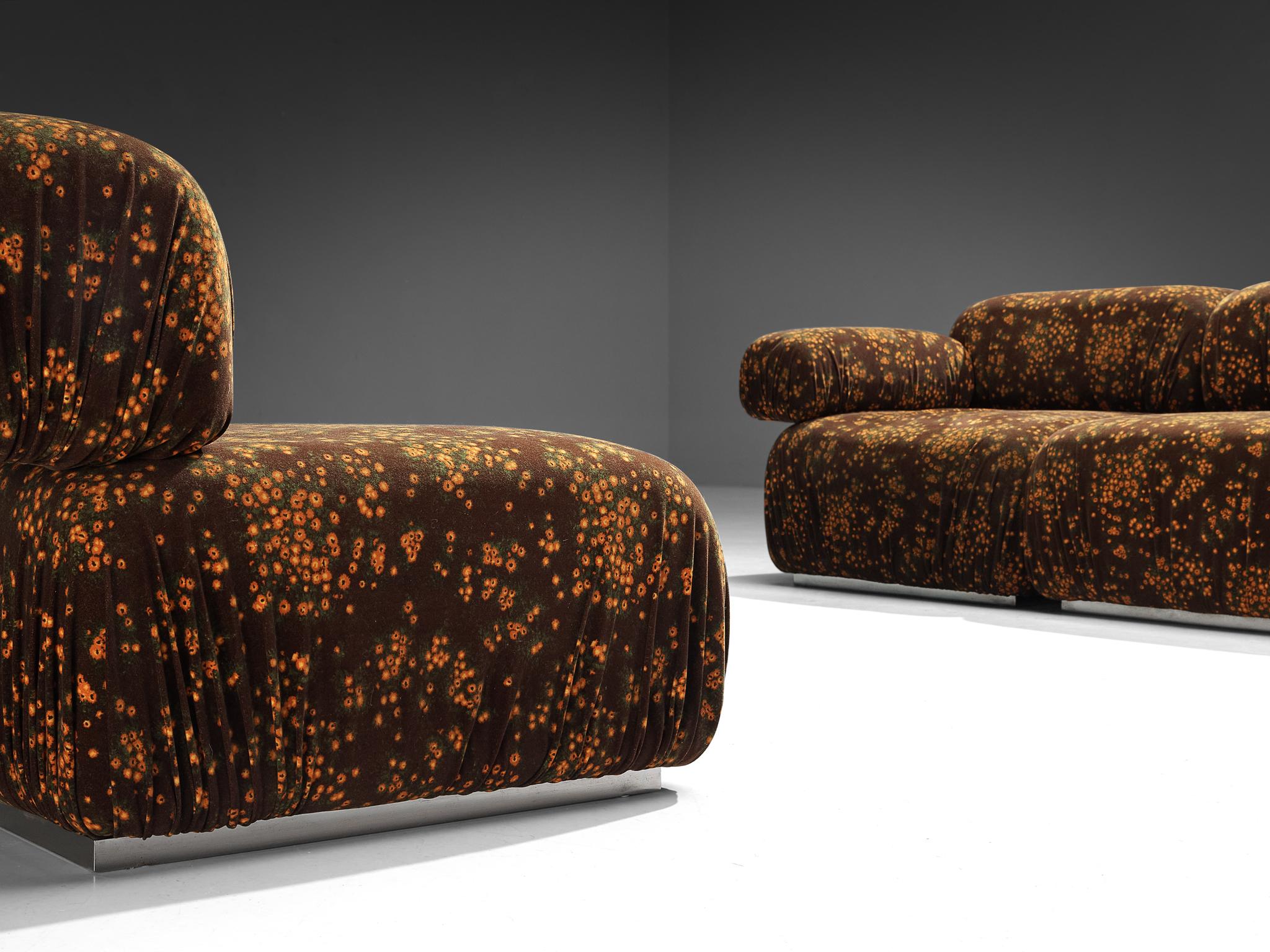 Post-Modern Roberto Iera for Felicerossi Large Sectional Sofa in Retro Flower Upholstery
