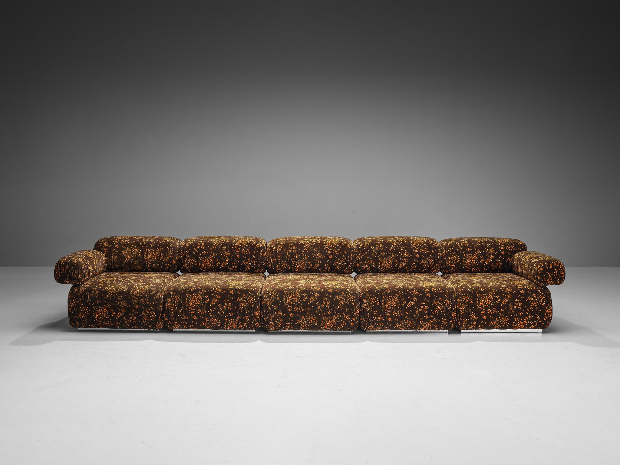 Italian Roberto Iera for Felicerossi Large Sectional Sofa in Retro Flower Upholstery