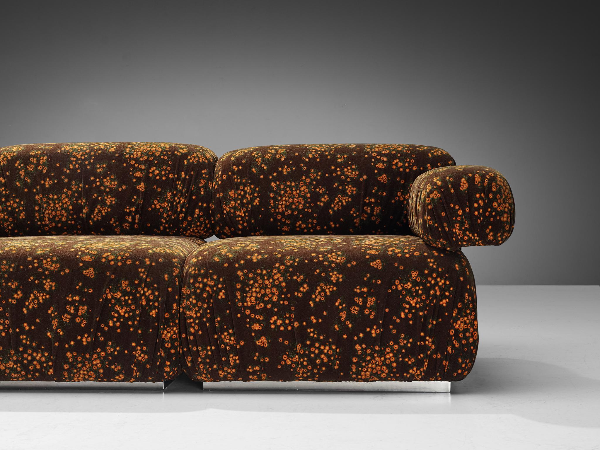 Late 20th Century Roberto Iera for Felicerossi Large Sectional Sofa in Retro Flower Upholstery