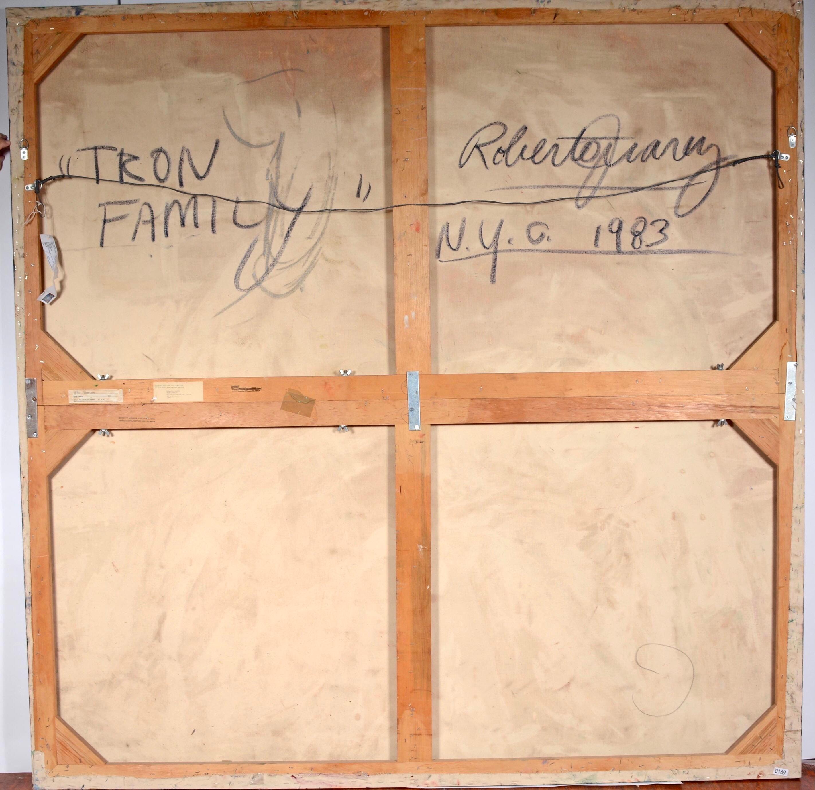Gran pintura al óleo colorista neoexpresionista de 1983 de Roberto Juarez Familia Tron en venta 17