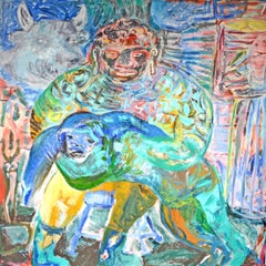 Großes farbenfrohes Ölgemälde des Neo-expressionistischen Roberto Juarez aus dem Jahr 1983, Tron Family