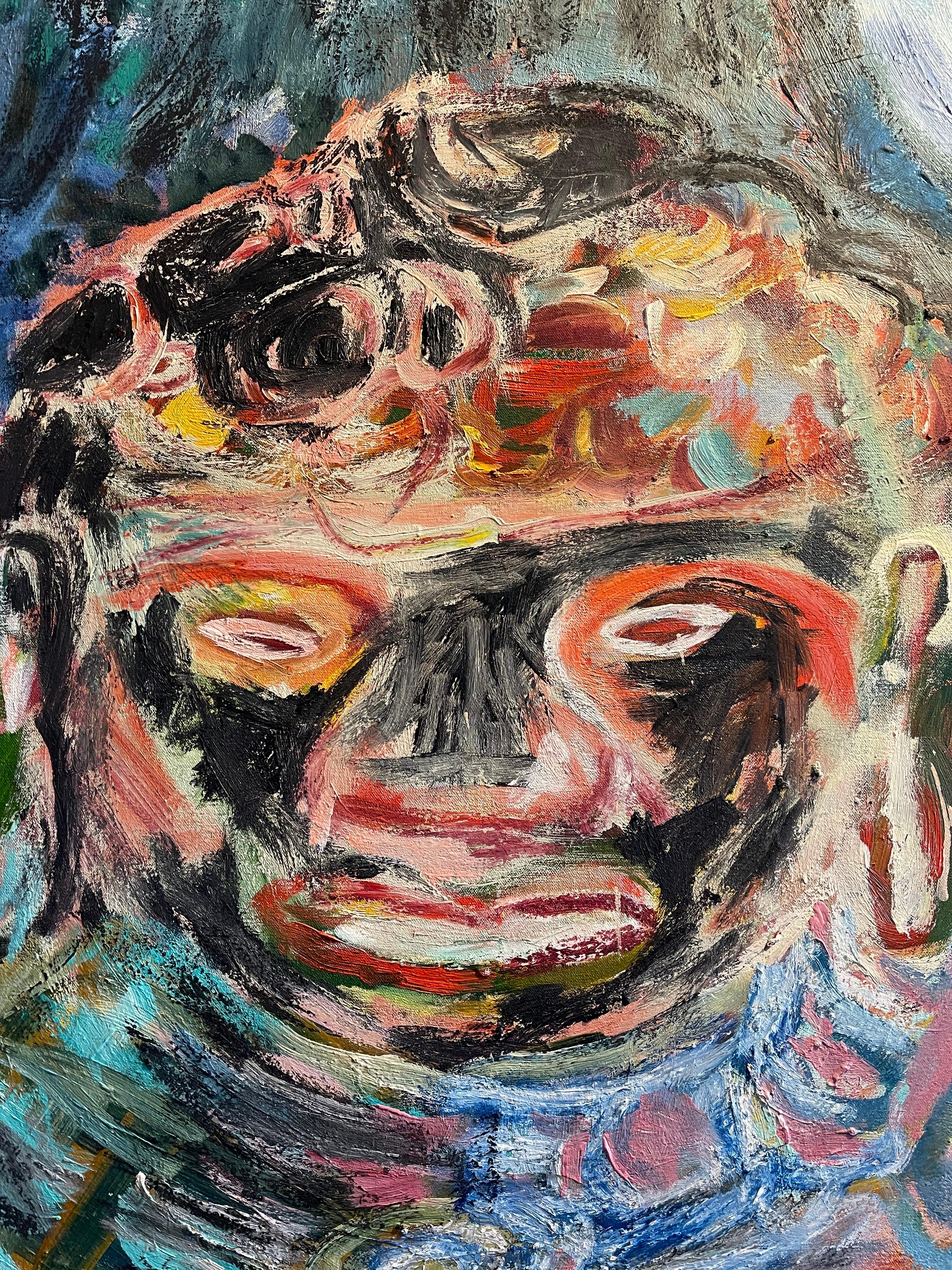 Large Colorful 1983 Neo Expressionist Roberto Juarez Oil Painting Tron Family 2