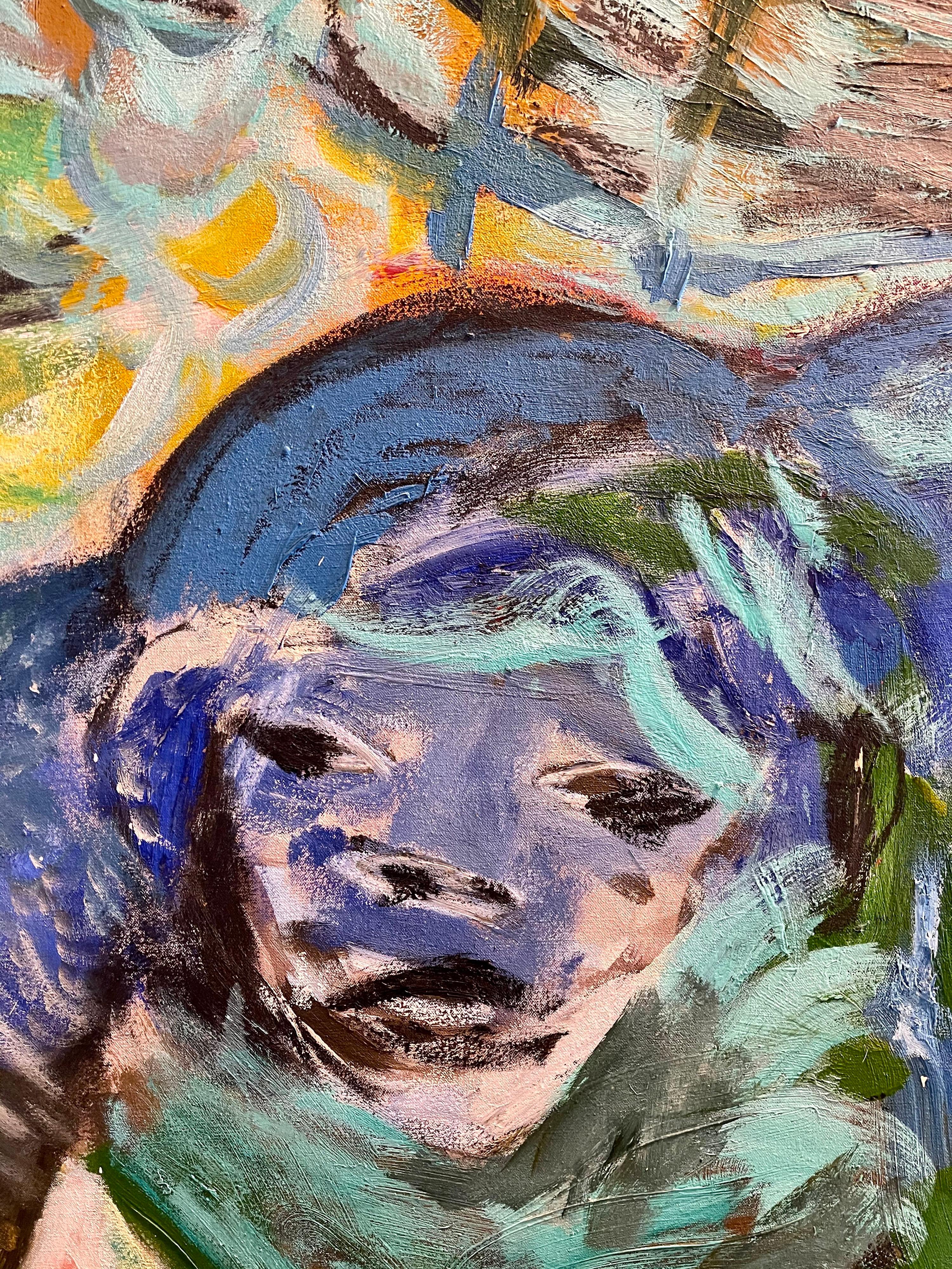Large Colorful 1983 Neo Expressionist Roberto Juarez Oil Painting Tron Family 3