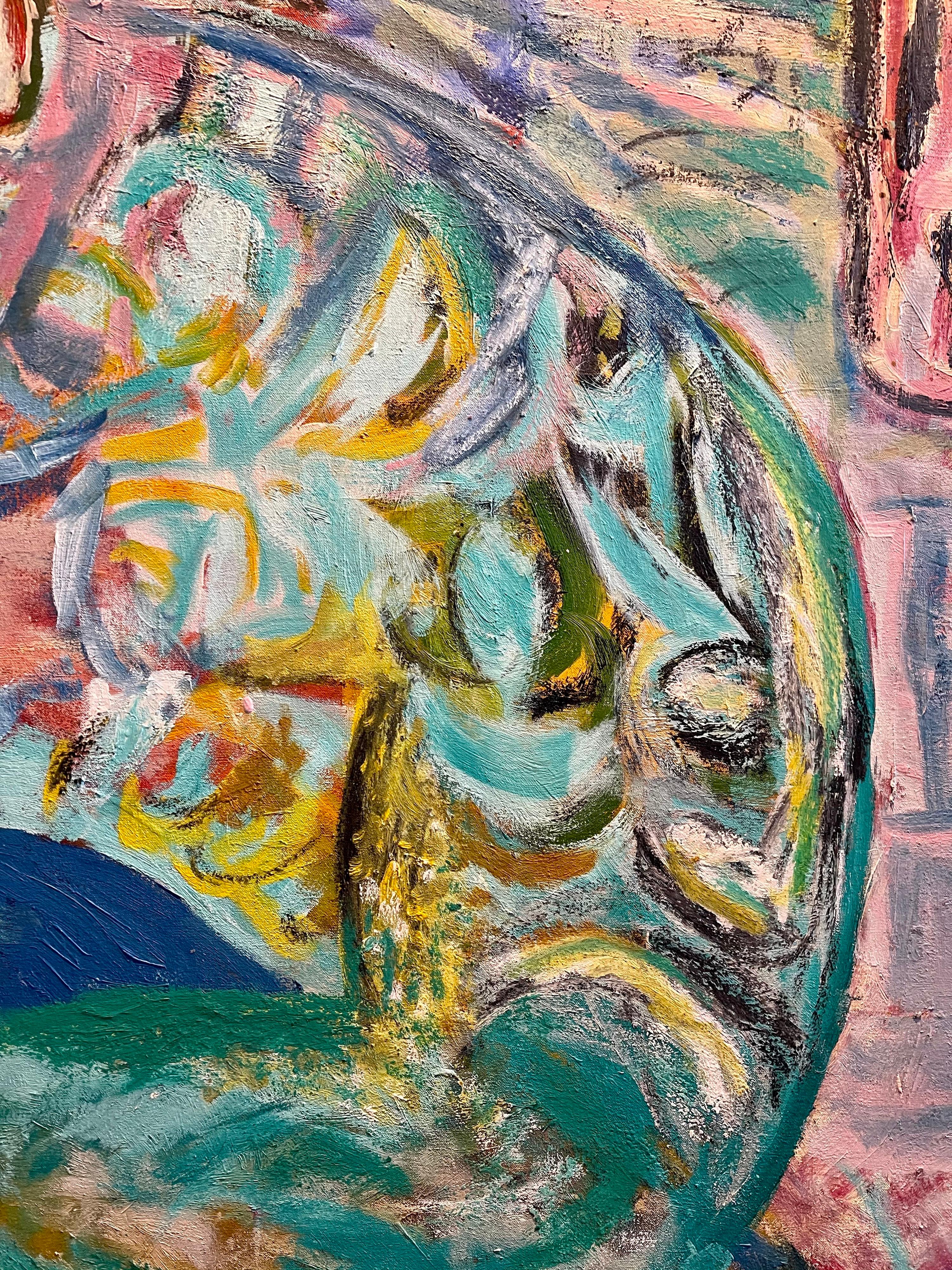Large Colorful 1983 Neo Expressionist Roberto Juarez Oil Painting Tron Family 4
