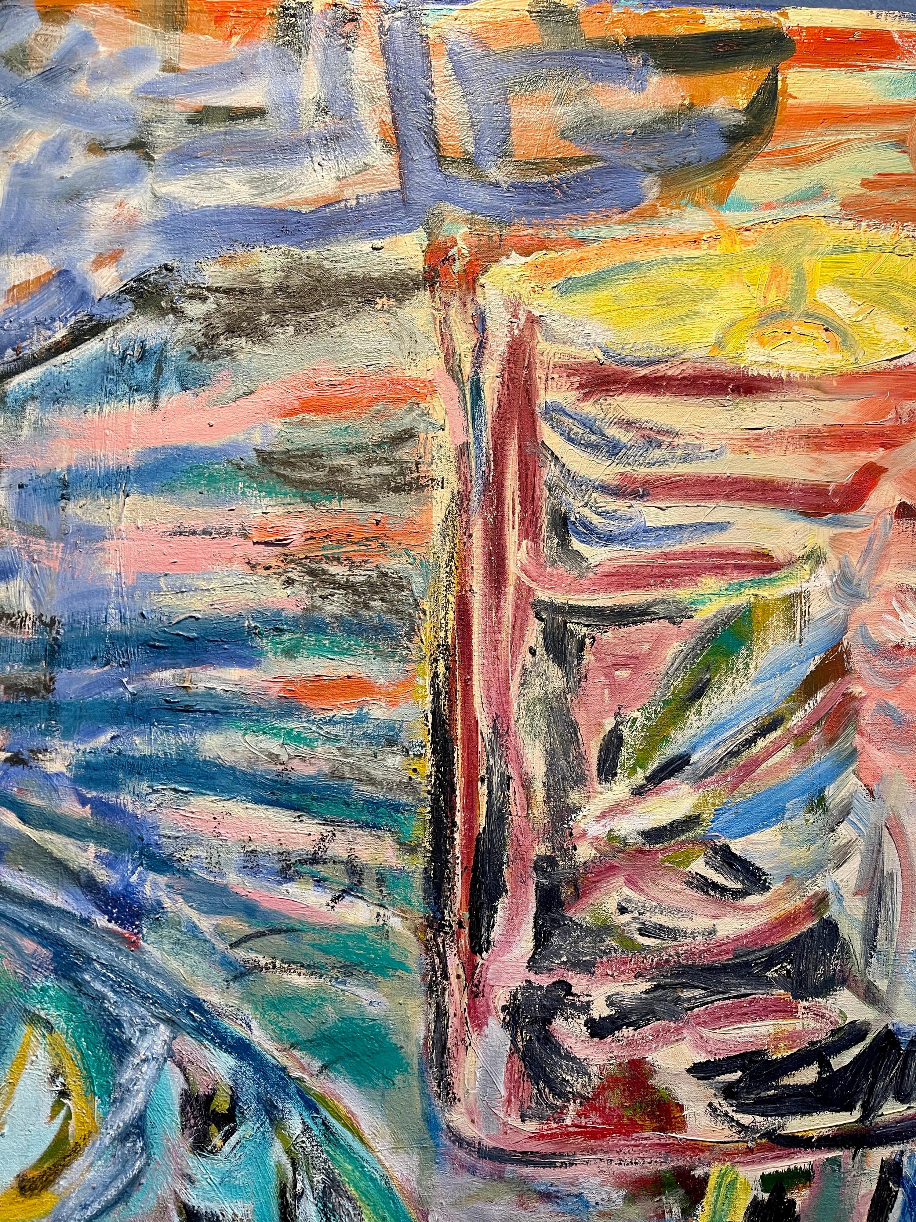 Large Colorful 1983 Neo Expressionist Roberto Juarez Oil Painting Tron Family 5
