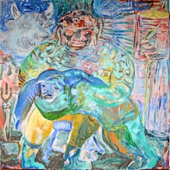 Grande pittura ad olio colorata del 1983 del neo espressionista Roberto Juarez, Famiglia Tron