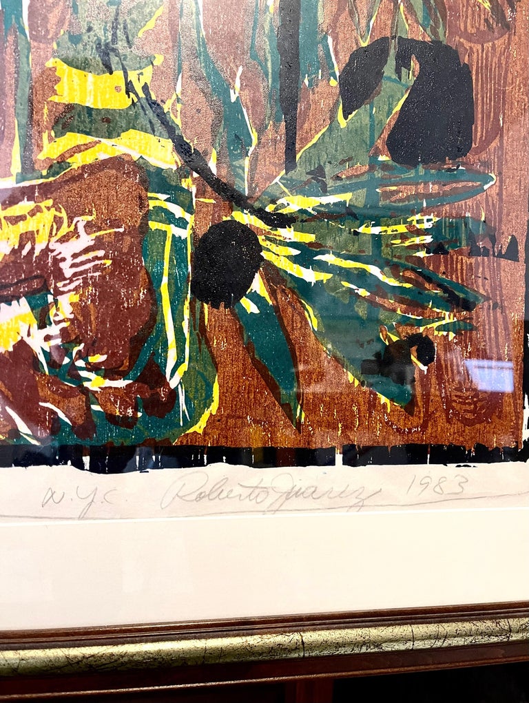Large Colorful Neo Expressionist Roberto Juarez Color Woodcut Woodblock Print For Sale 3