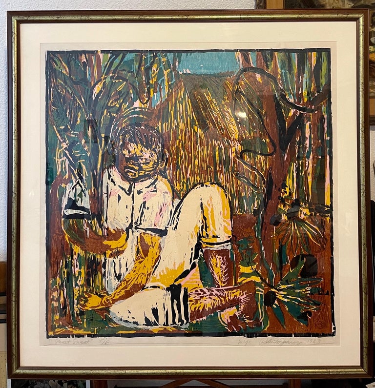 Large Colorful Neo Expressionist Roberto Juarez Color Woodcut Woodblock Print For Sale 4