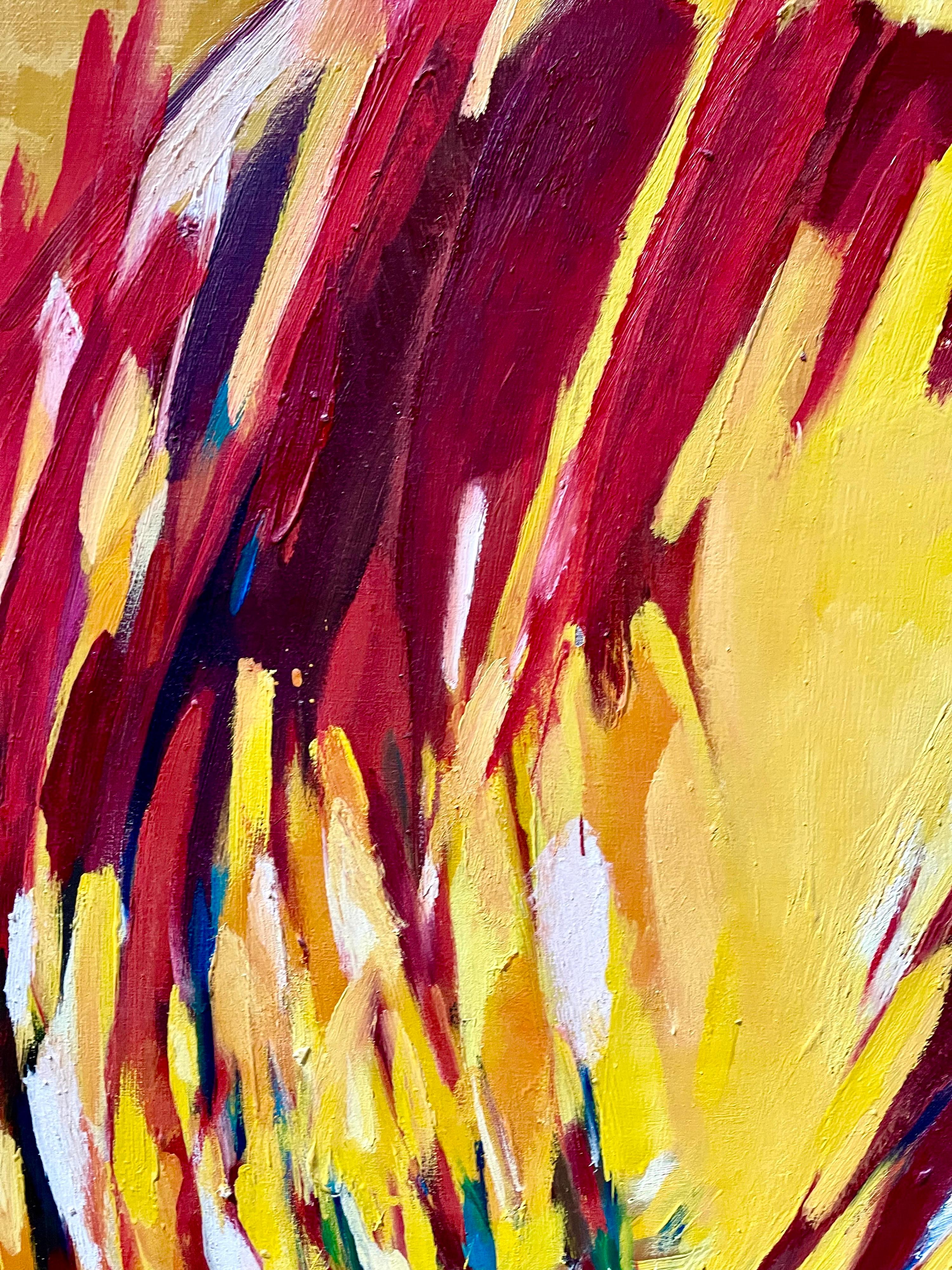1960's Gran pintura al óleo abstracta expresionista suiza Robert Lauro - Abstract Painting Amarillo de Roberto Lauro