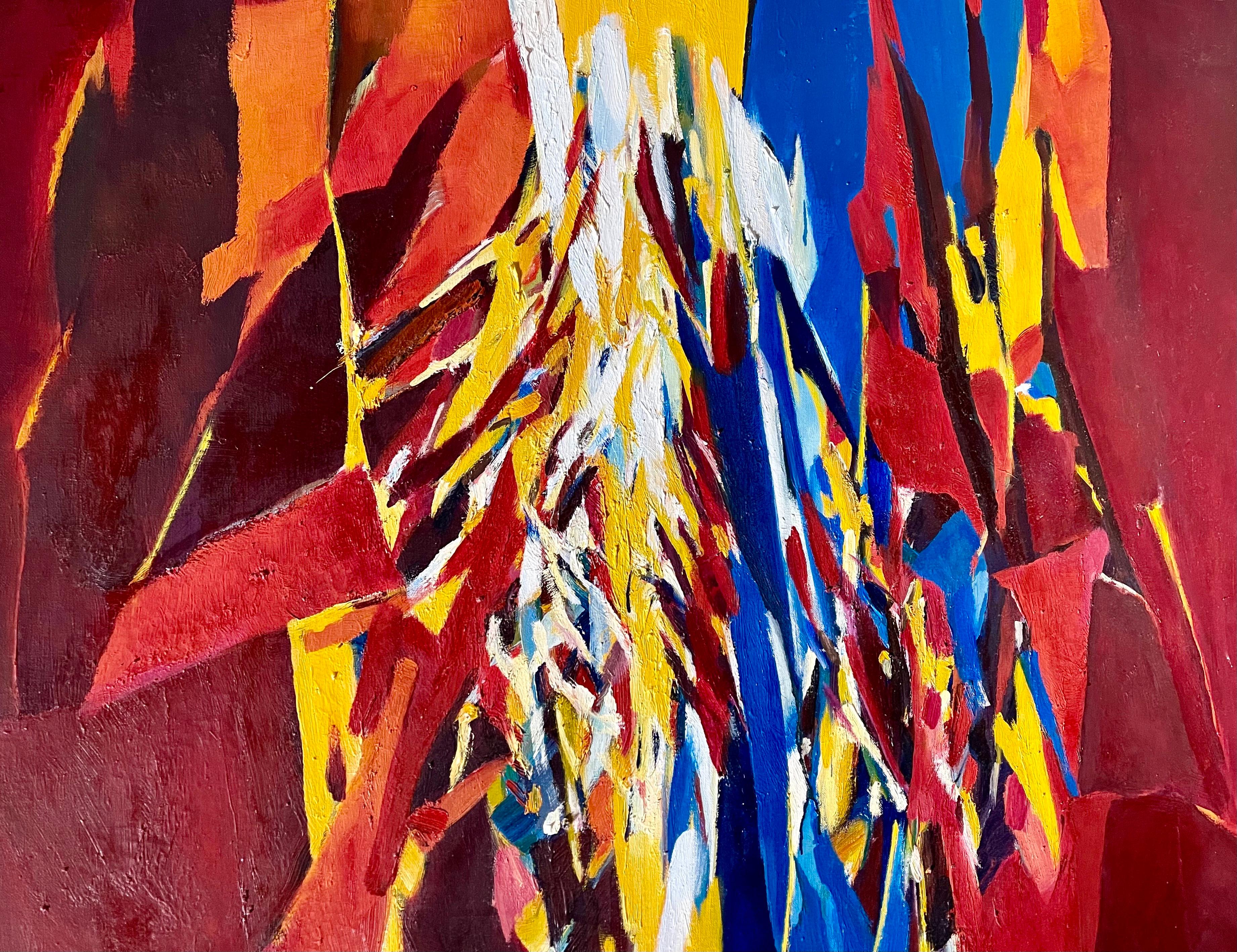 1960 Grande pittura ad olio astratta espressionista svizzera di grandi dimensioni Robert The Lauro - Abstract Painting Rosso di Roberto Lauro