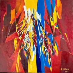 1960 Grande pittura ad olio astratta espressionista svizzera di grandi dimensioni Robert The Lauro