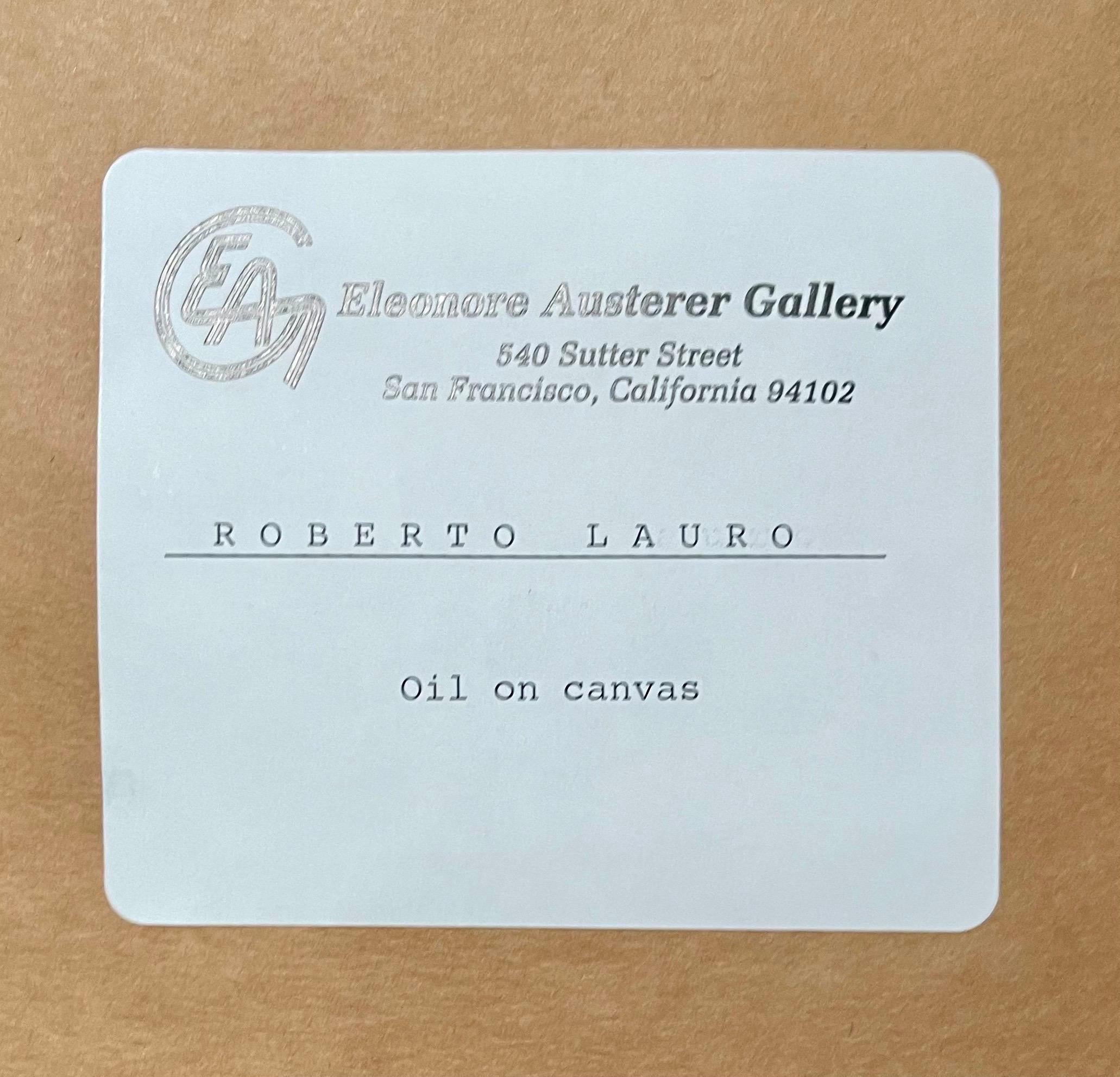 Oil Painting on canvas
Hand signed to lower right Lauro. 
Provenance: Eleonore Austerer Gallery, San Francisco, CA
Work Size: 39.5 x 39.5 in. framed 44 X 44 inches.


Roberto Lauro is a British-Swiss Post War & Contemporary artist who was born in