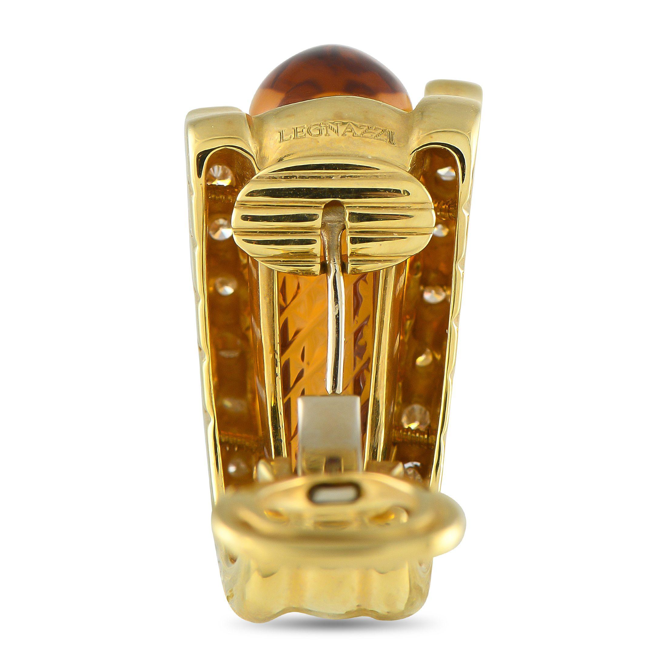 Taglio rotondo Roberto Legnazzi Orecchini in oro giallo 18 carati con diamanti e citrini da 0,56 carati in vendita