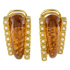 Boucles d
oreilles Roberto Legnazzi en or jaune 18K serties de 0,56 ct de diamants et de citrines
