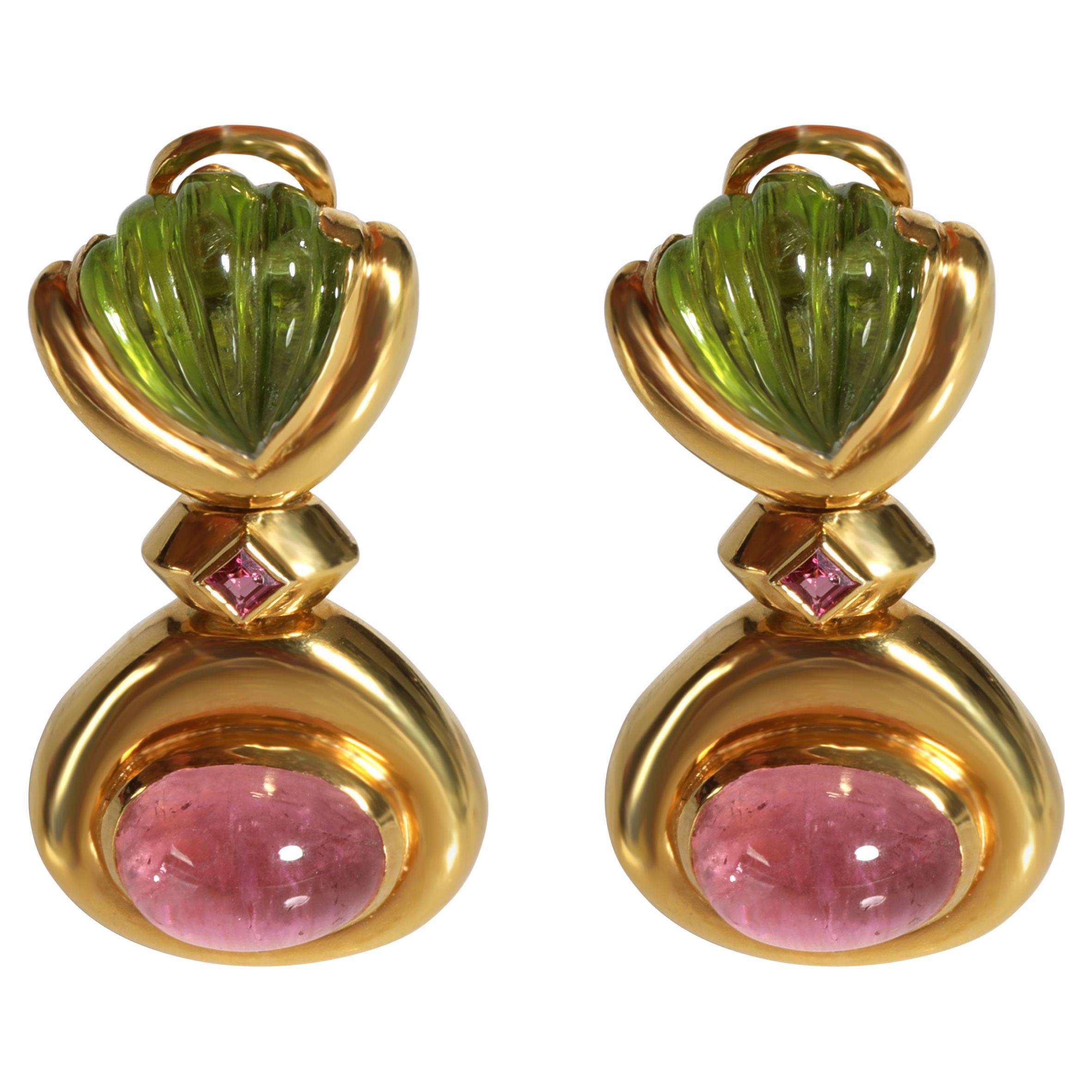 Roberto Legnazzi 18K Yellow Gold Pink & Green Tourmaline Clip On Earrings For Sale