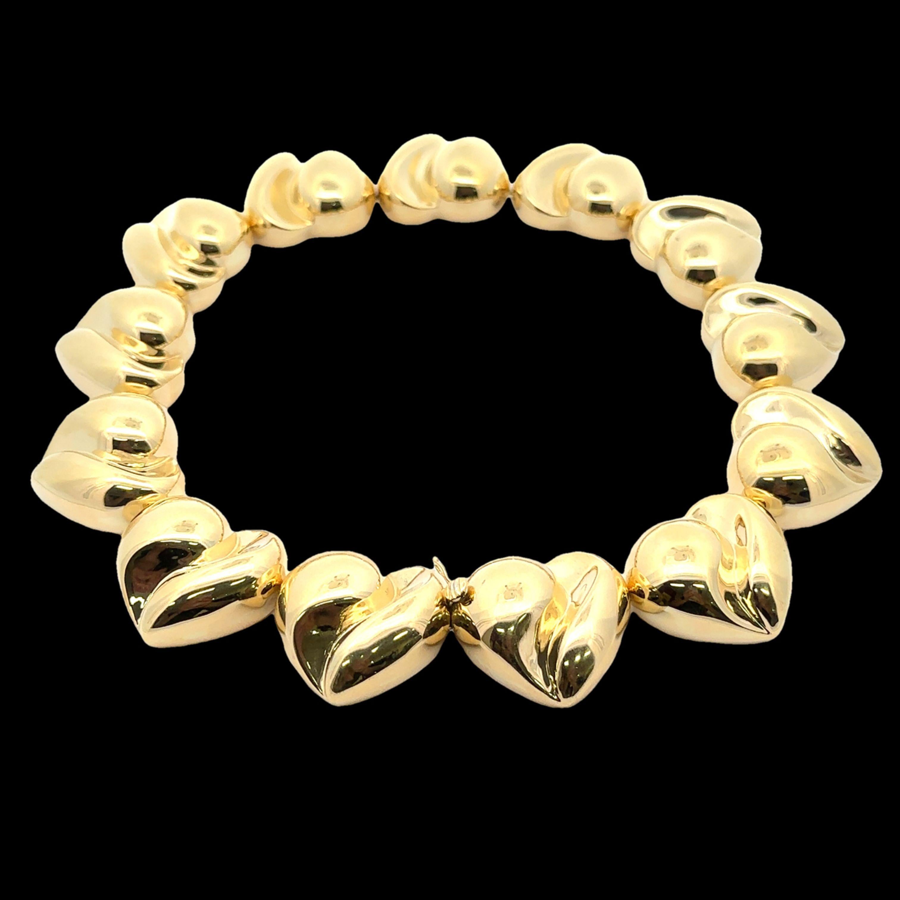 Roberto Legnazzi, grand collier fantaisie à maillons en forme de cœur, en or jaune 18 carats Pour femmes en vente