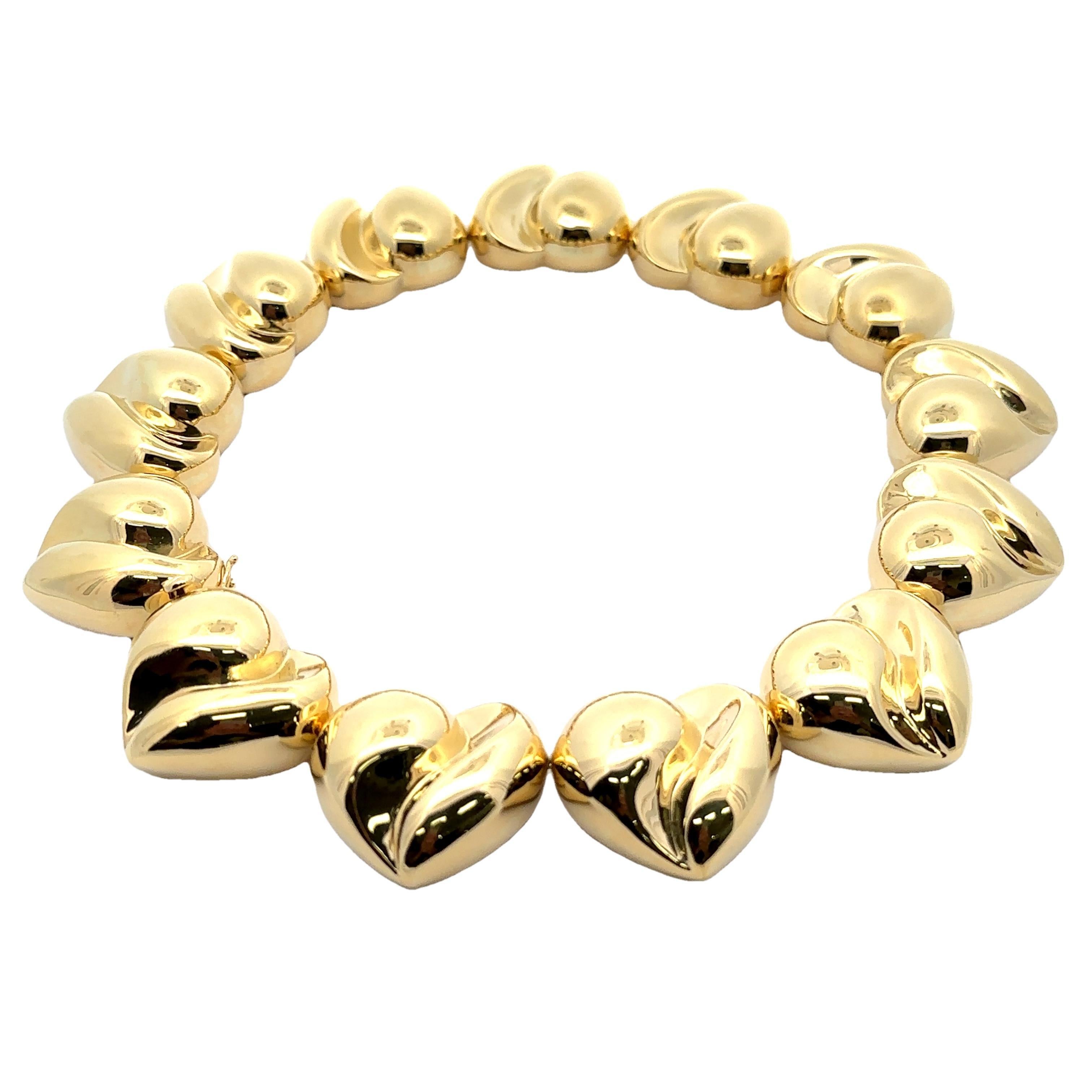 Roberto Legnazzi 18 Karat Gelbgold Puffed Heart Link Große Statement-Halskette