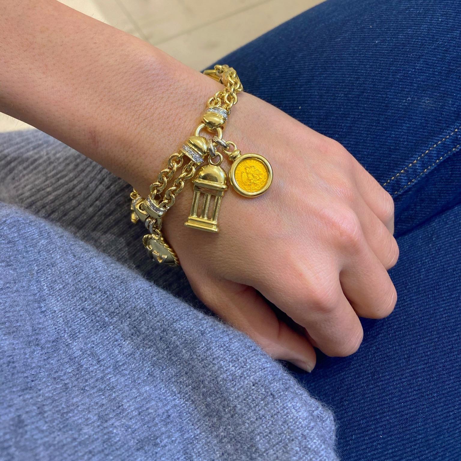 Roberto Legnazzi 18KT Yellow Gold, Travel Charm Bracelet with Enamel & Diamonds For Sale 5