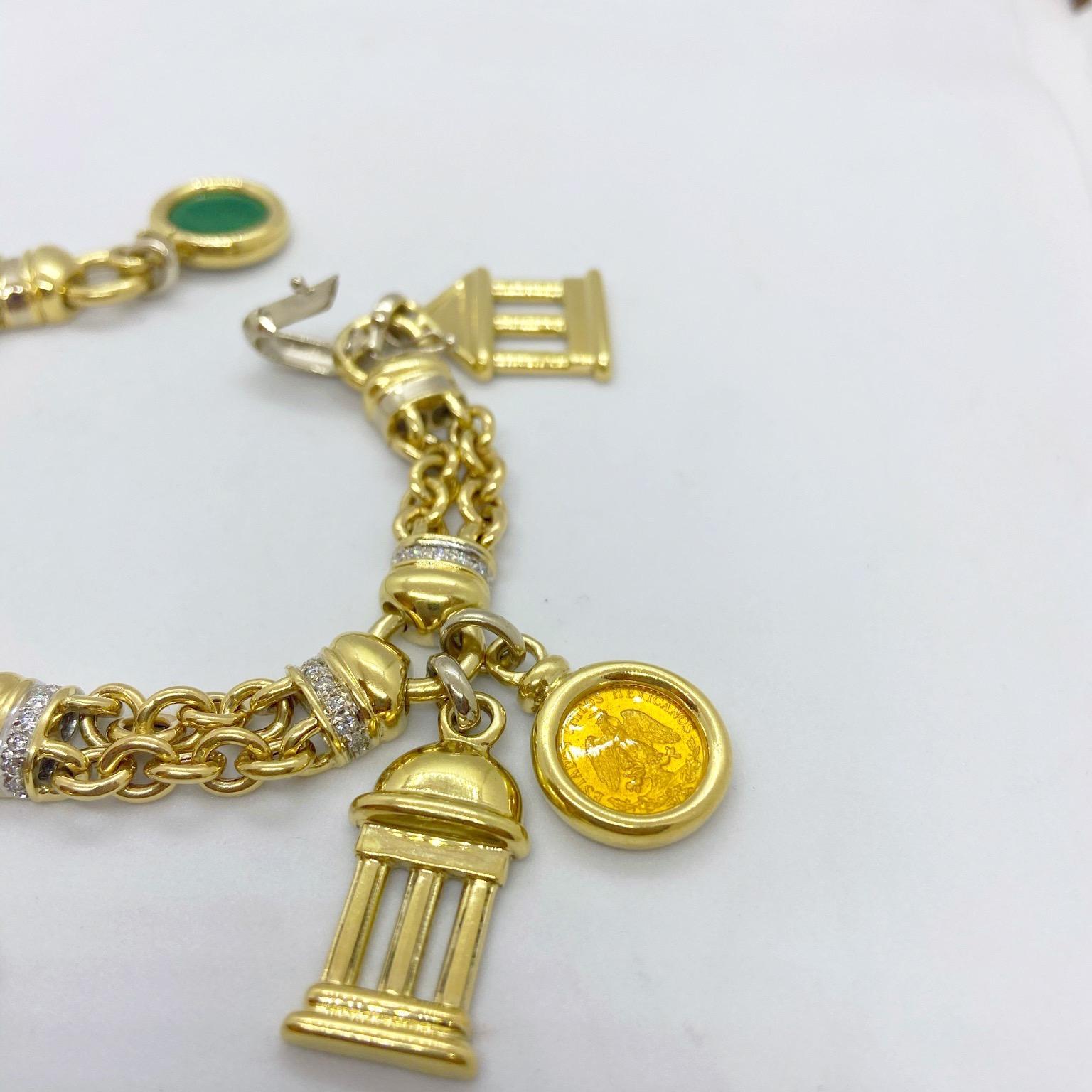 Roberto Legnazzi 18KT Yellow Gold, Travel Charm Bracelet with Enamel & Diamonds For Sale 1