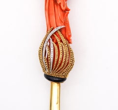 Roberto Legnazzi 1970 Orientalism Desk 18Kt Gold With Carved Coral And Diamonds