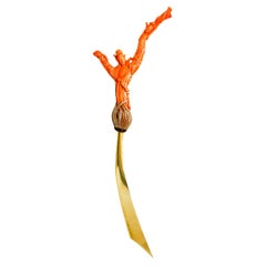 Roberto Legnazzi 1970 Escritorio Orientalismo Oro 18Kt Con Coral Tallado Y Diamantes