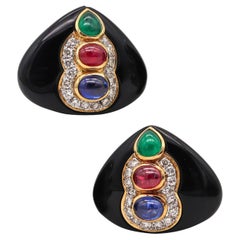 Roberto Legnazzi Cluster Earrings In 18Kt Gold With 8.29 Ctw In Diamonds & Gems