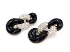 Roberto Legnazzi Diamond and Black Enamel 18 Karat Drop Earrings