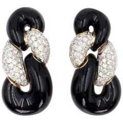 Roberto Legnazzi Diamond and Black Enamel 18 Karat Drop Earrings
