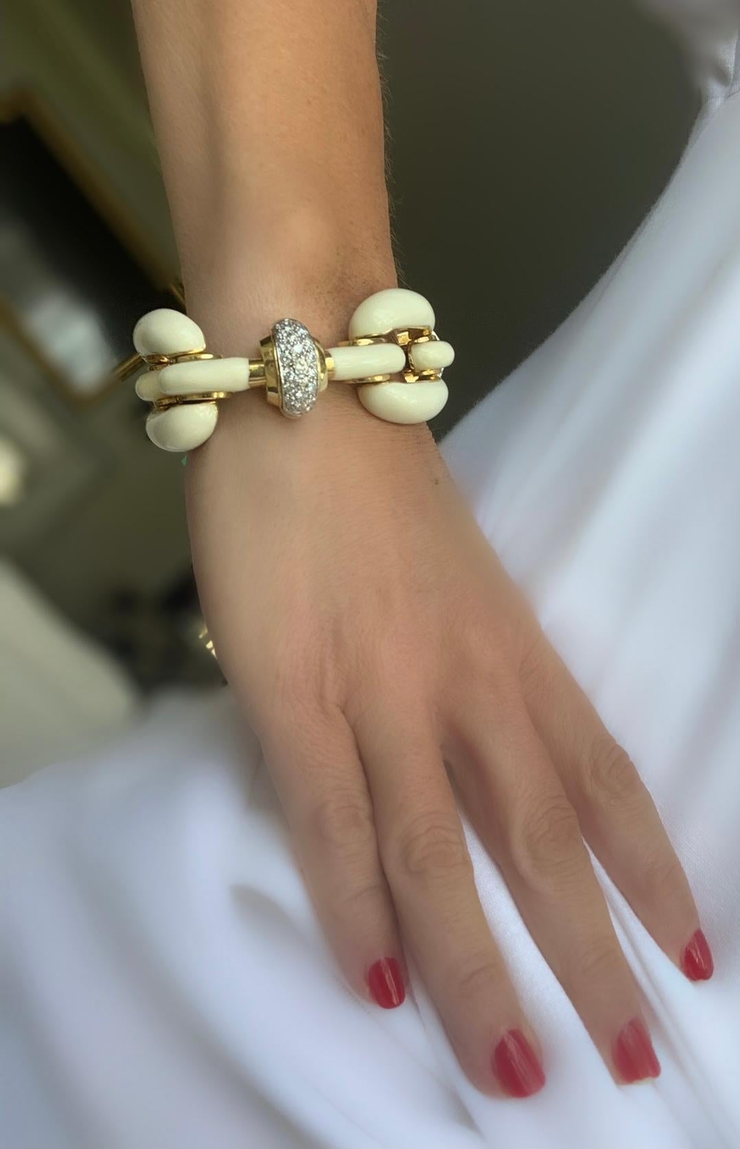 Modern Roberto Legnazzi Diamond Enamel Link Bracelet