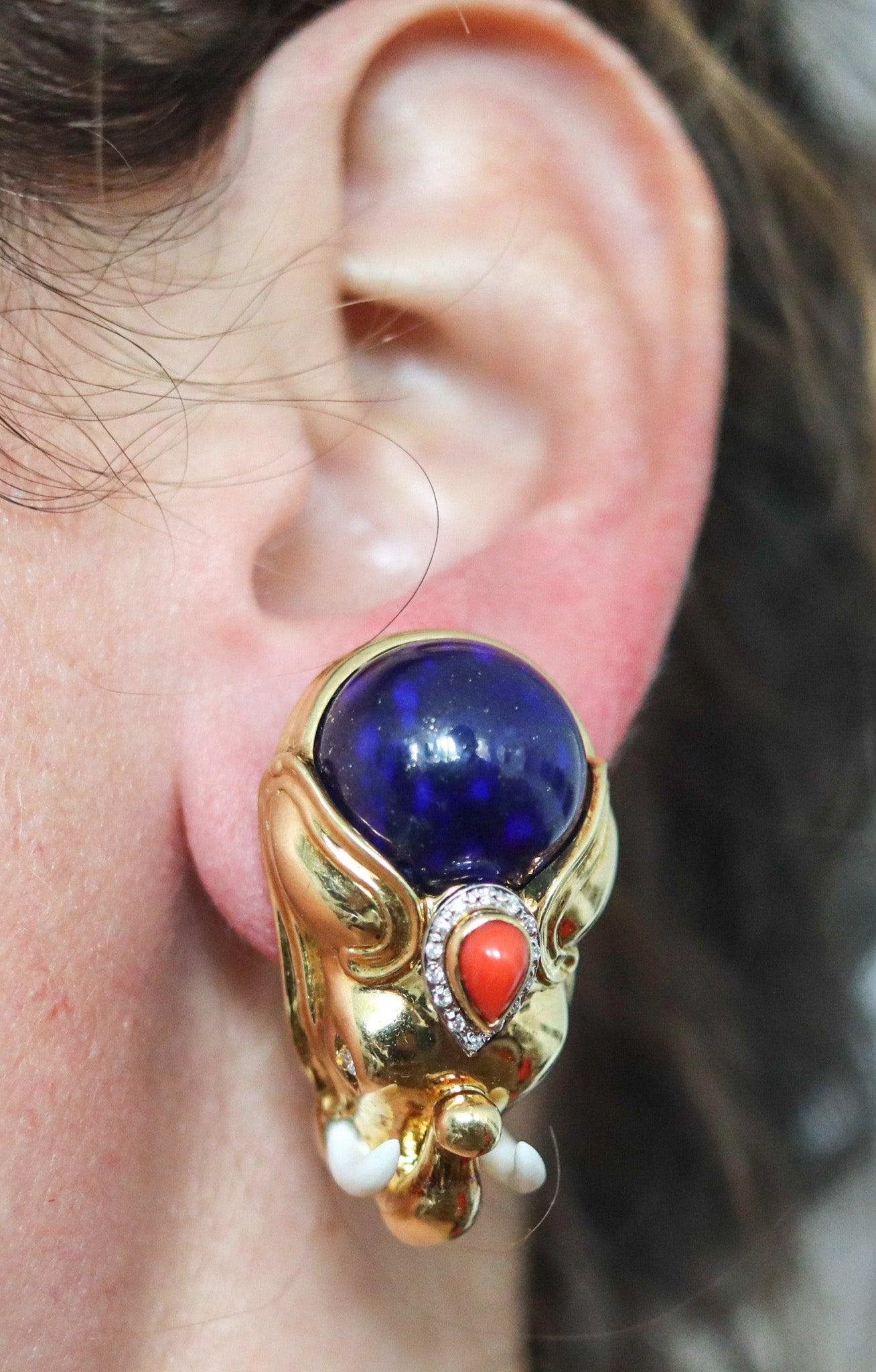 Elephants earrings designed by Roberto Legnazzi.

These are a beautiful pair of clips-on earrings made in Italy the shape of elephant’s heads. The colorful earrings have been carefully crafted at the jewelry atelier of Roberto Legnazzi in solid