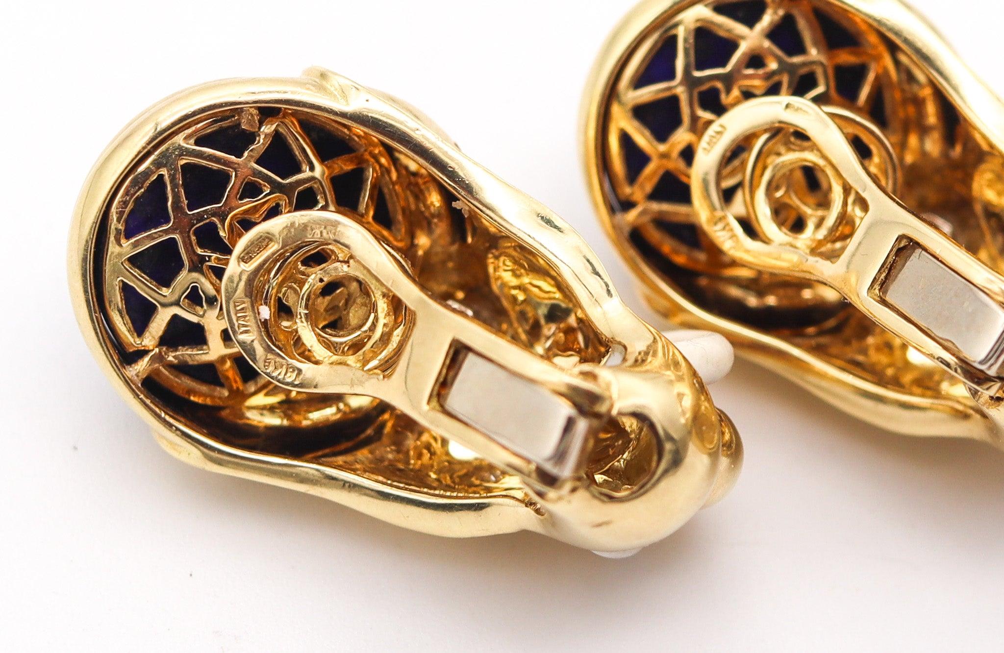 ROBERTO LEGNAZZI Elephants Earrings In 18Kt Gold With Diamonds And Gemstones In Excellent Condition For Sale In Miami, FL