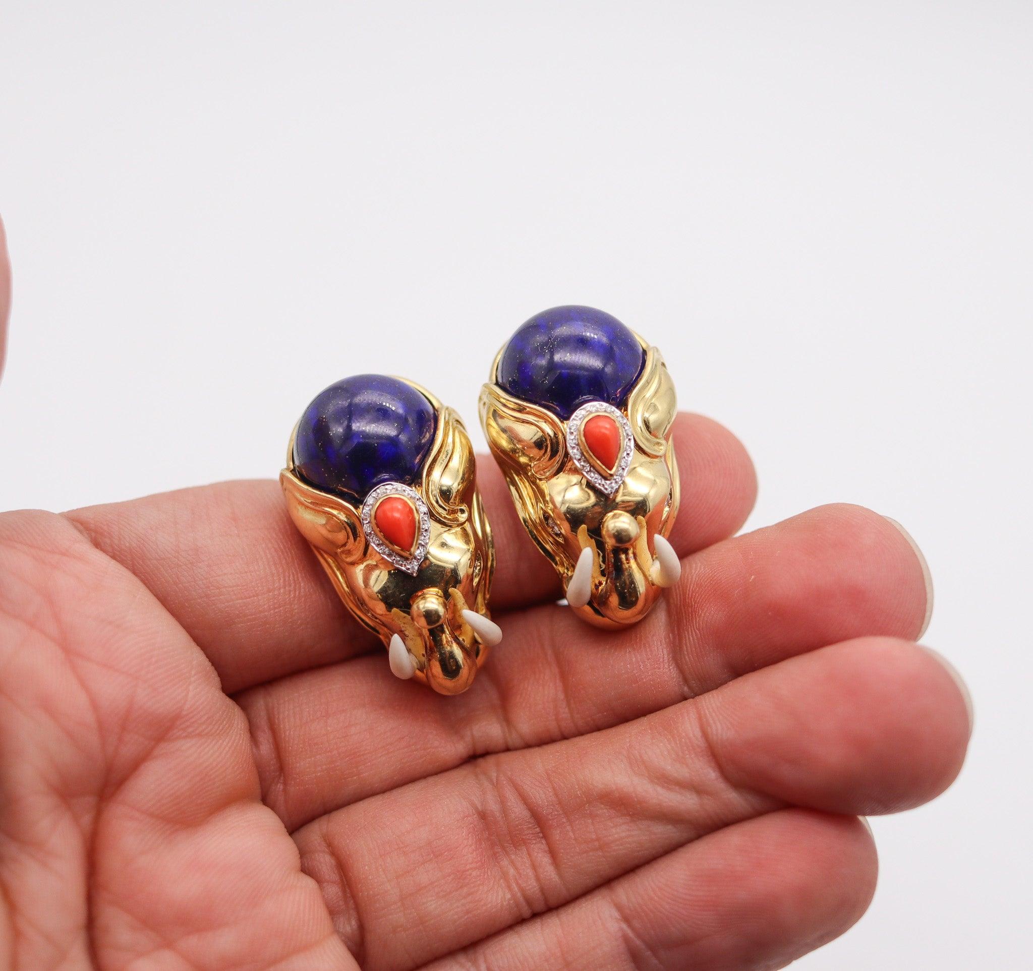 Women's ROBERTO LEGNAZZI Elephants Earrings In 18Kt Gold With Diamonds And Gemstones For Sale