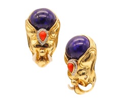 Boucles d'oreilles éléphants Roberto LEGNAZZI en or 18 carats avec diamants et pierres précieuses