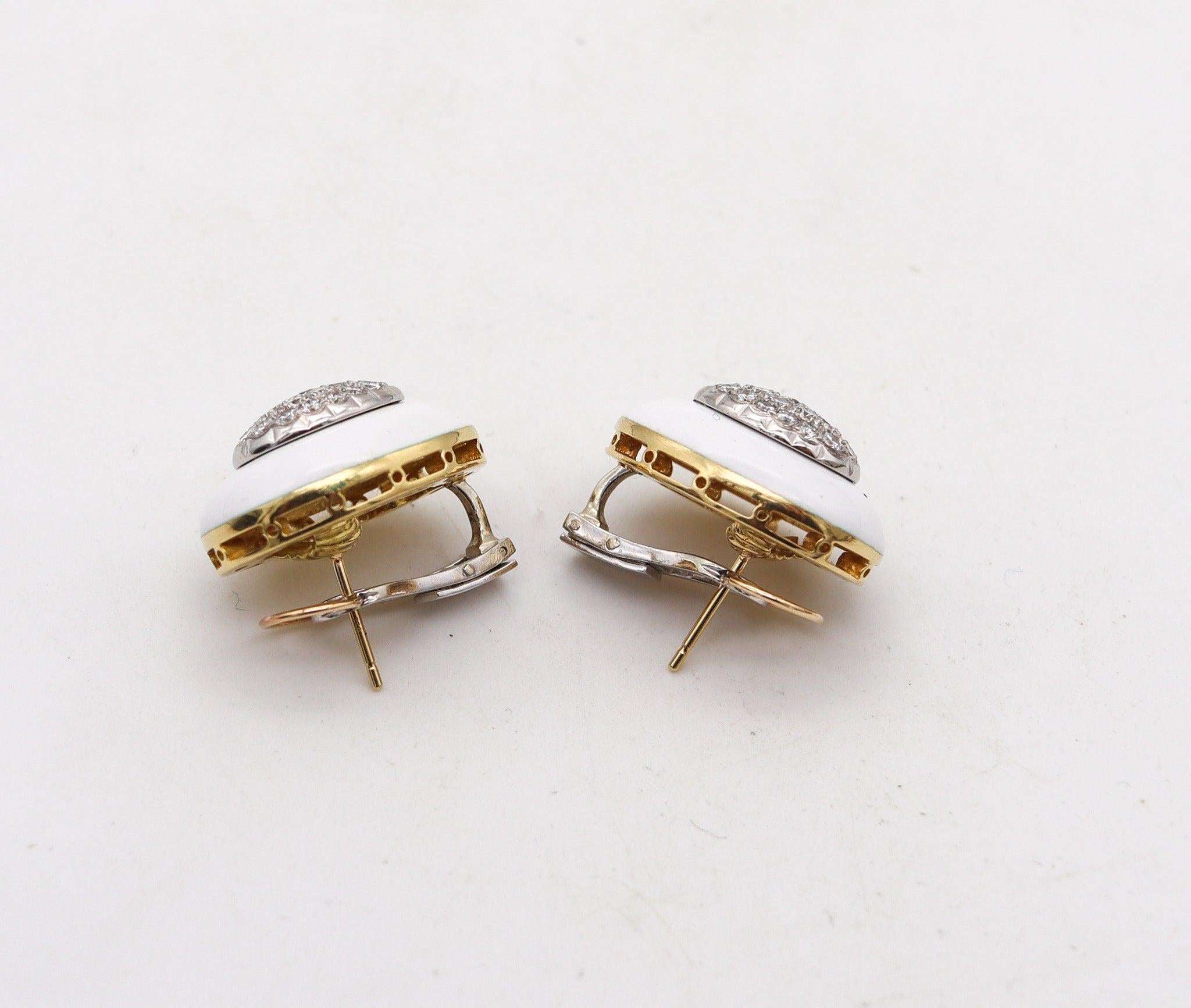 Modernist ROBERTO LEGNAZZI Enameled Earrings In 18Kt Gold With 2.51 Ctw Diamonds For Sale
