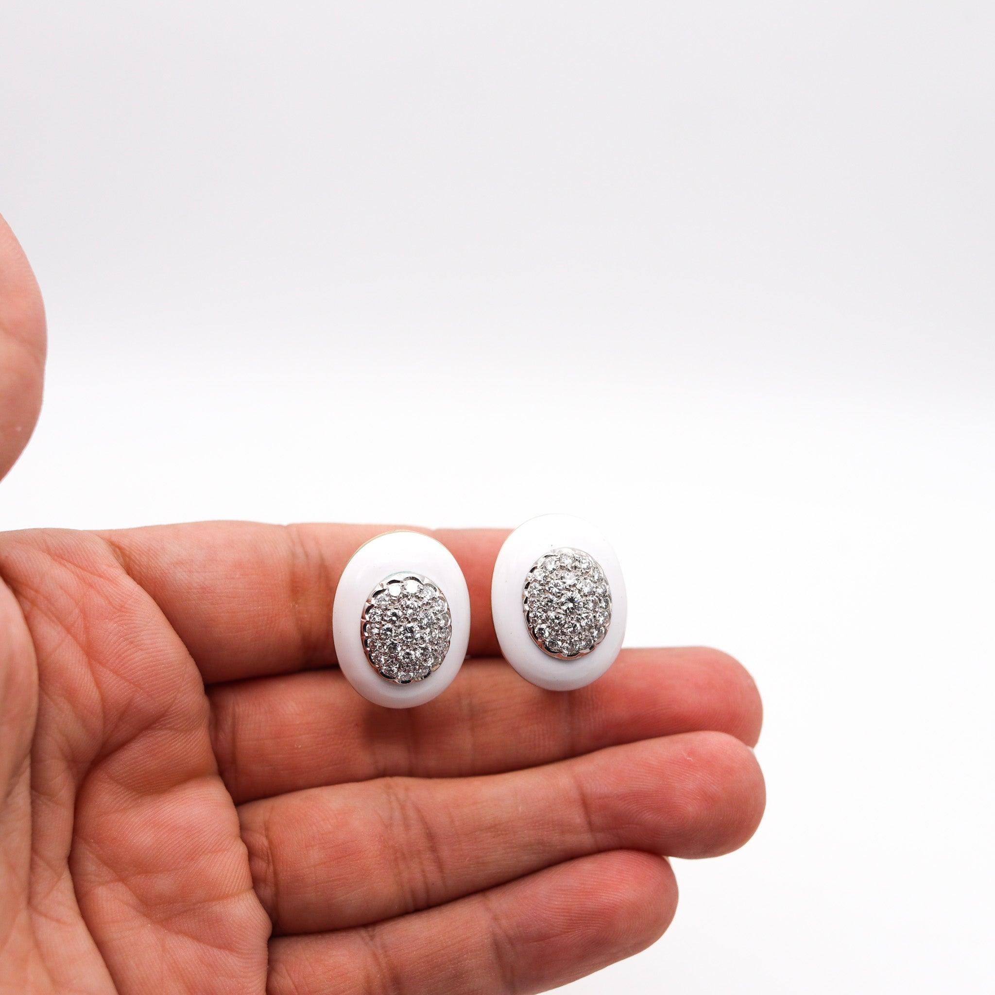 ROBERTO LEGNAZZI Enameled Earrings In 18Kt Gold With 2.51 Ctw Diamonds In Excellent Condition For Sale In Miami, FL