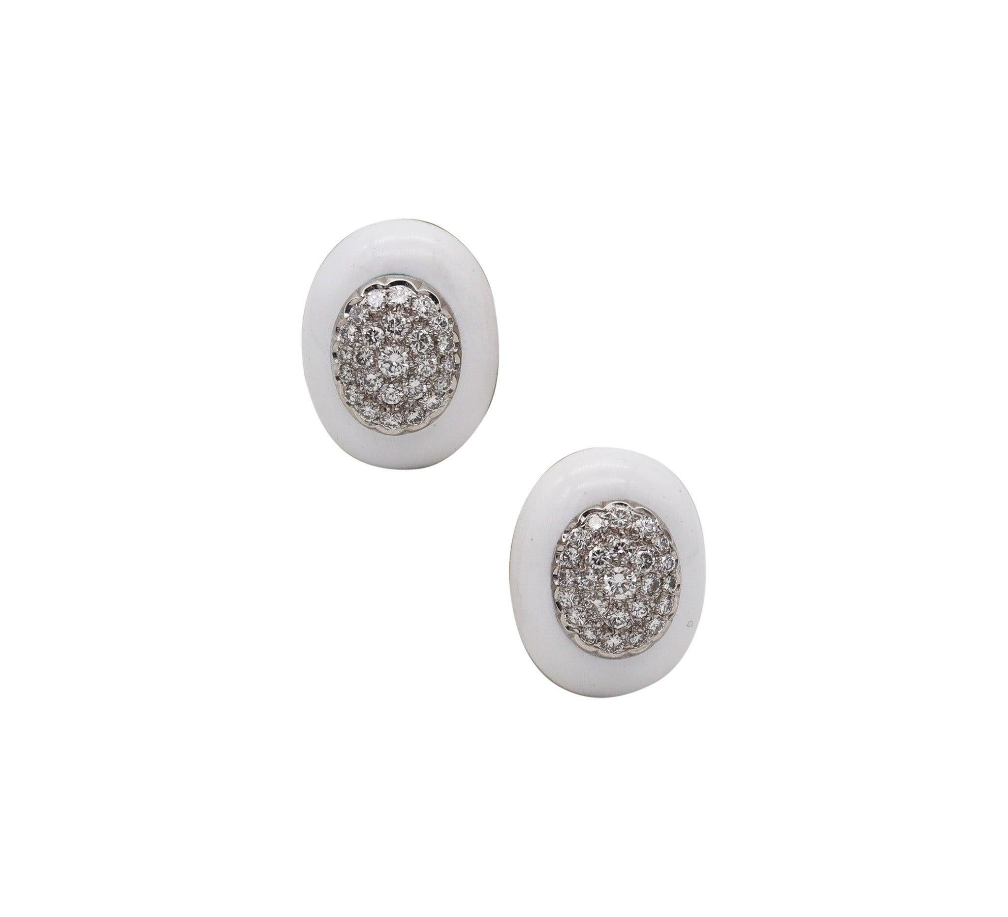 Women's ROBERTO LEGNAZZI Enameled Earrings In 18Kt Gold With 2.51 Ctw Diamonds For Sale