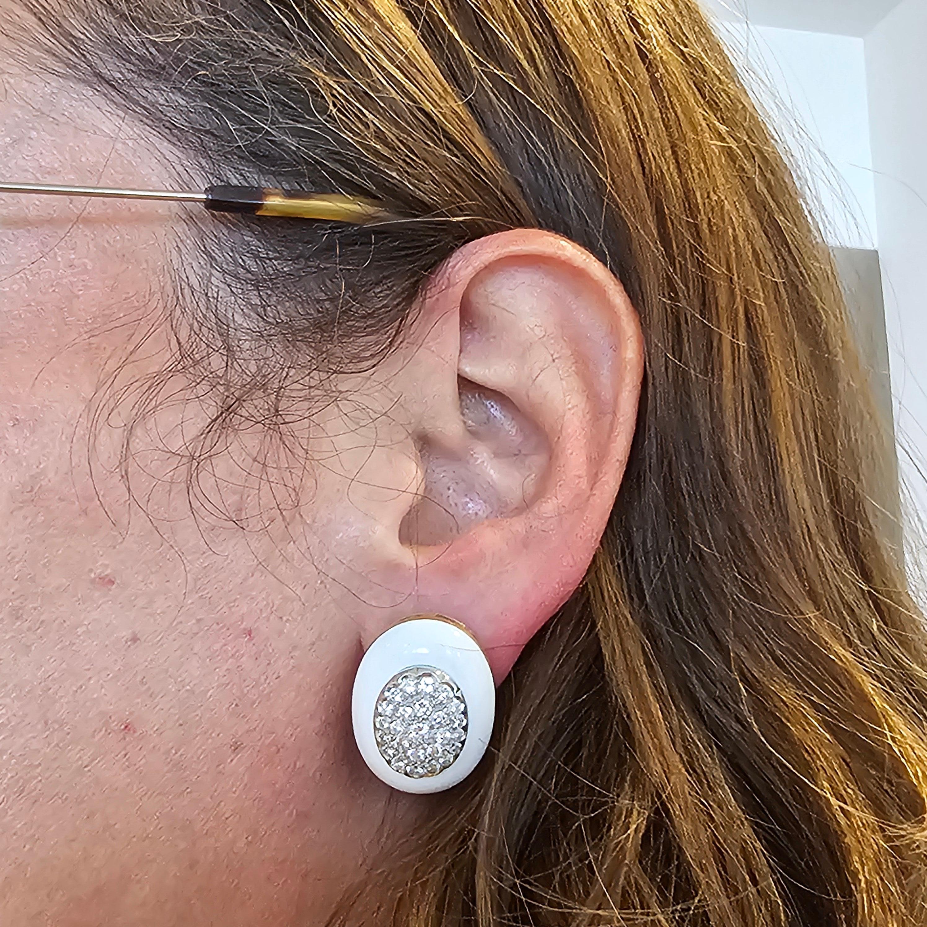 ROBERTO LEGNAZZI Enameled Earrings In 18Kt Gold With 2.51 Ctw Diamonds For Sale 1
