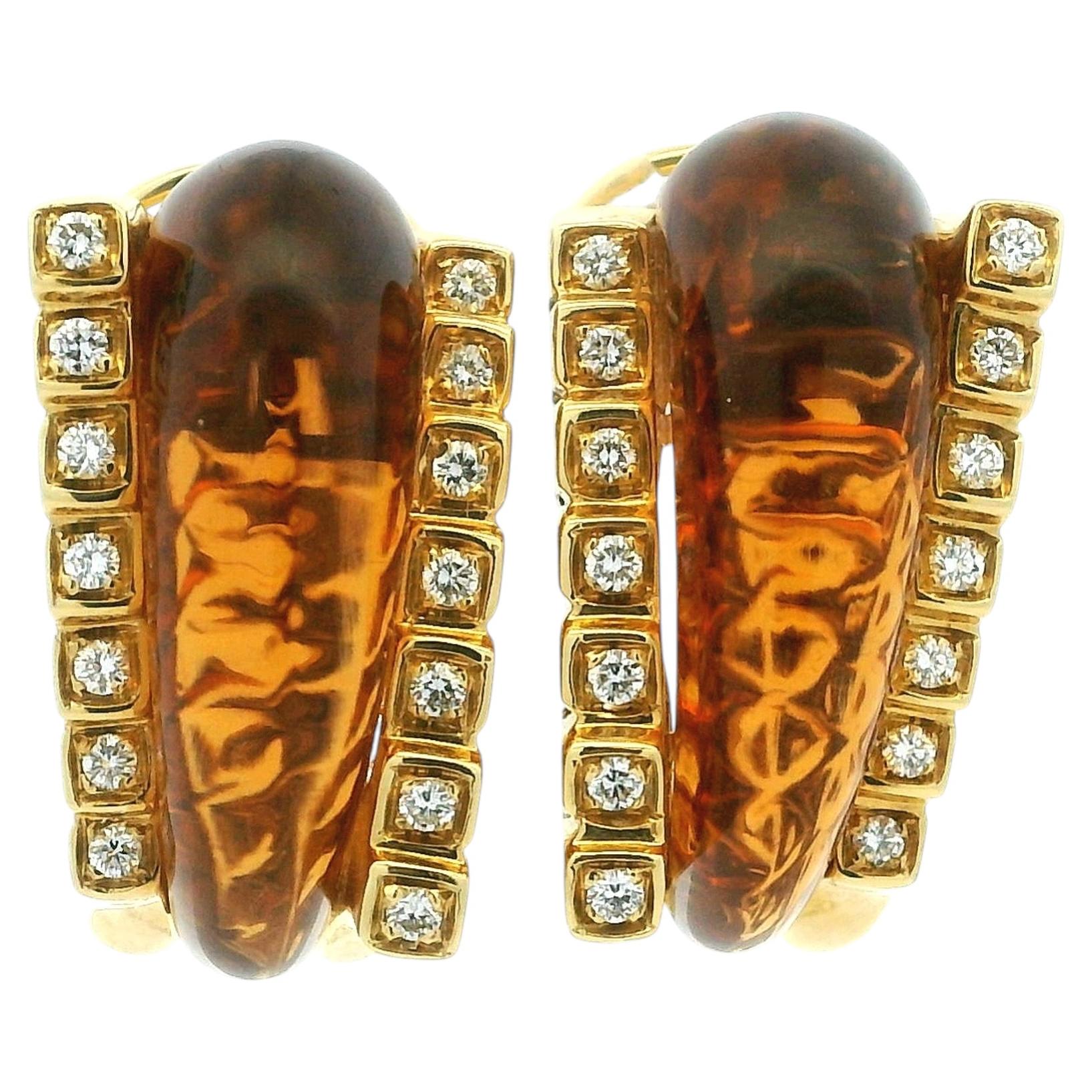 Pendientes de Roberto Legnazzi, de oro italiano de 18 quilates con citrino y diamantes, de alrededor de 1990