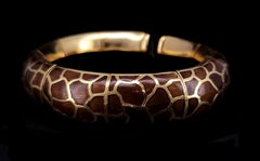 Roberto Legnazzi Italian 18K Yellow Gold Giraffe Enamel Flexible Cuff Bracelet